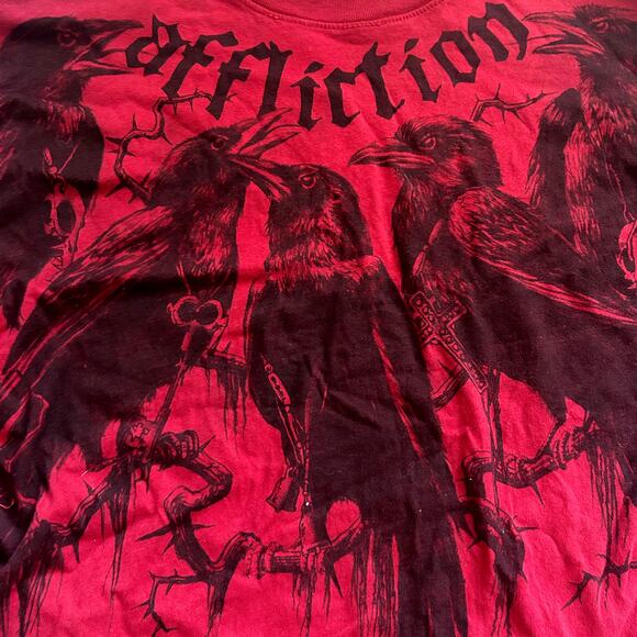 Affliction CROWS Crewneck Long Sleeve Layered T-shirt Dirty Red Men’s Sz XL EUC - Picture 4 of 8